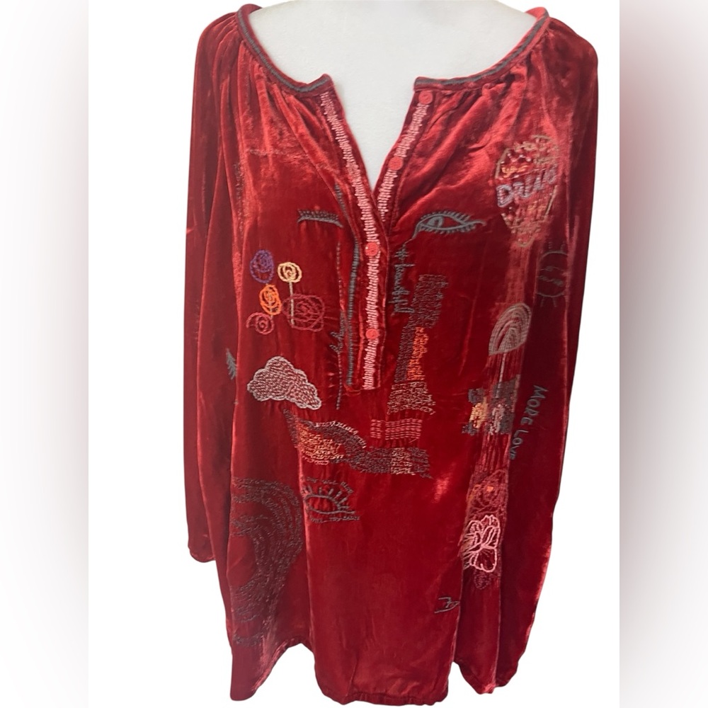 Johnny Was Red Oranges Velvet Tunic
